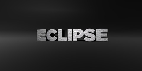 ECLIPSE - hammered metal finish text on black studio - 3D rendered royalty free stock photo. This image can be used for an online website banner ad or a print postcard.