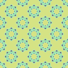 Seamless pattern with mandalas in beautiful colors. Vector background. Perfect for prints, wallpaper, wrapping paper etc.