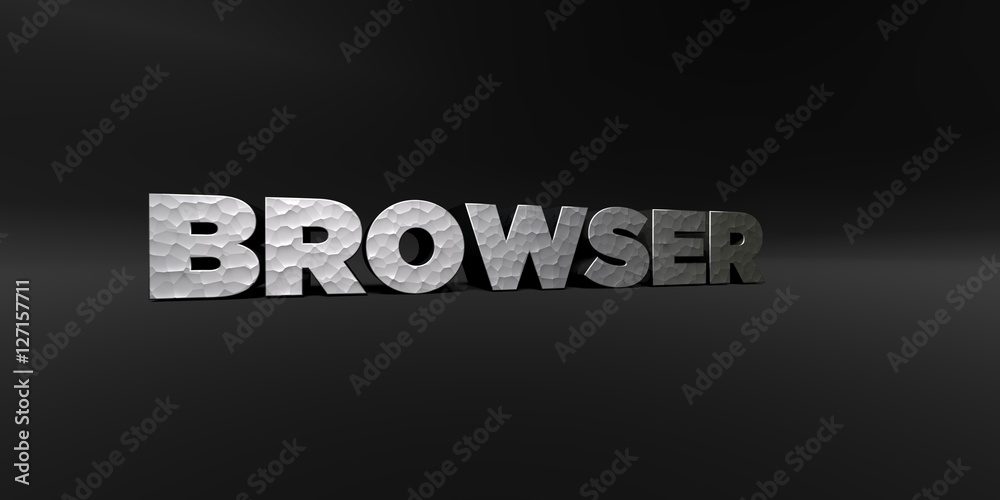 Fototapete browser - hammered metal finish text on black studio - 3d rendered royalty free stock photo. this im