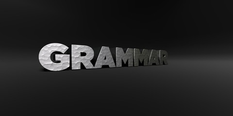GRAMMAR - hammered metal finish text on black studio - 3D rendered royalty free stock photo. This image can be used for an online website banner ad or a print postcard.