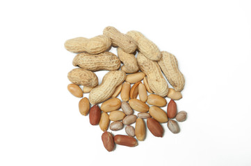 Peanuts on a white background
