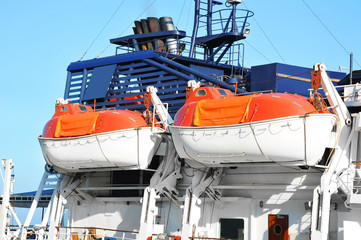 Safety lifeboat on ship deck