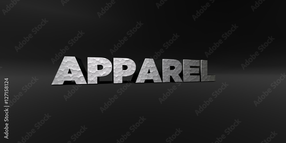 Fototapete apparel - hammered metal finish text on black studio - 3d rendered royalty free stock photo. this im