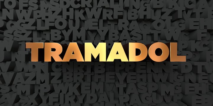 Tramadol - Gold text on black background - 3D rendered royalty free stock picture. This image can be used for an online website banner ad or a print postcard.