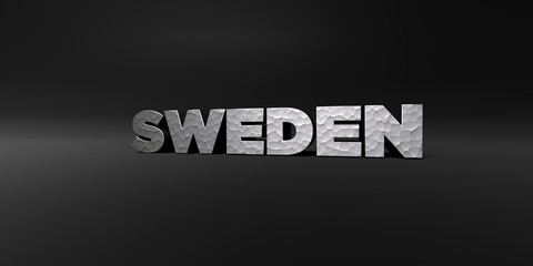 SWEDEN - hammered metal finish text on black studio - 3D rendered royalty free stock photo. This image can be used for an online website banner ad or a print postcard.