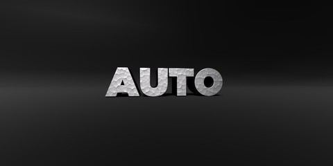 AUTO - hammered metal finish text on black studio - 3D rendered royalty free stock photo. This image can be used for an online website banner ad or a print postcard.