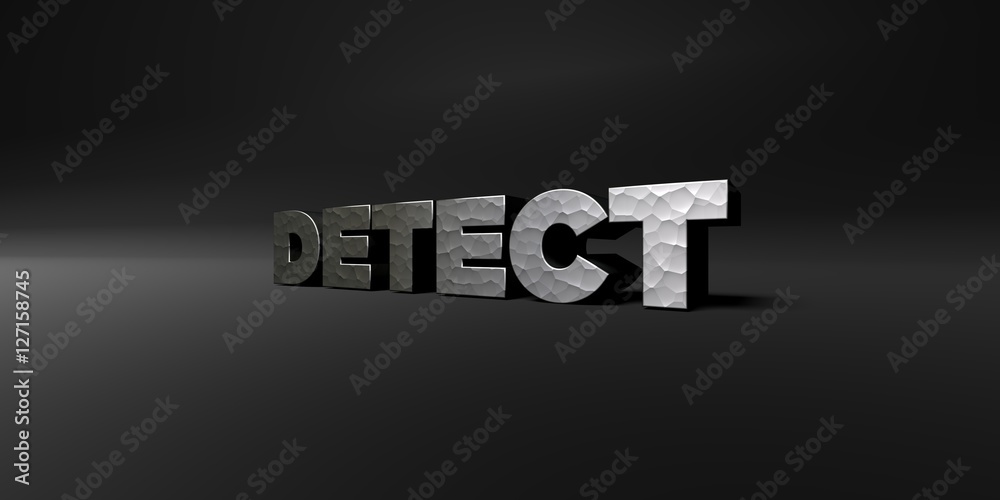 Fototapete detect - hammered metal finish text on black studio - 3d rendered royalty free stock photo. this ima