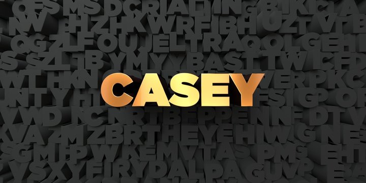 Casey - Gold text on black background - 3D rendered royalty free stock picture. This image can be used for an online website banner ad or a print postcard.