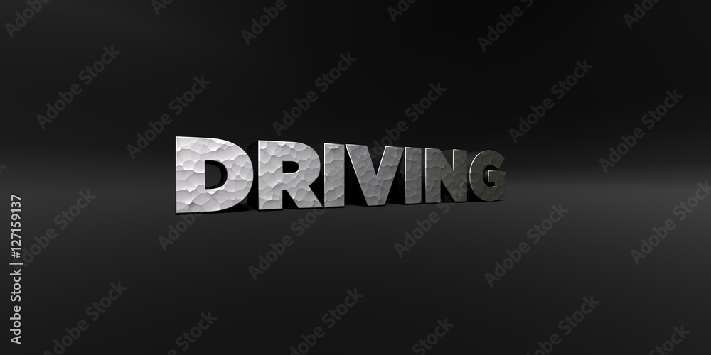 Fototapete driving - hammered metal finish text on black studio - 3d rendered royalty free stock photo. this im