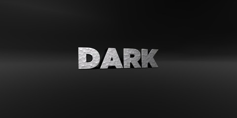 DARK - hammered metal finish text on black studio - 3D rendered royalty free stock photo. This image can be used for an online website banner ad or a print postcard.
