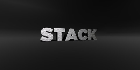 STACK - hammered metal finish text on black studio - 3D rendered royalty free stock photo. This image can be used for an online website banner ad or a print postcard.
