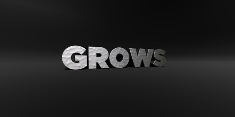 GROWS - hammered metal finish text on black studio - 3D rendered royalty free stock photo. This image can be used for an online website banner ad or a print postcard.