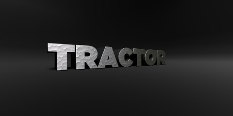 TRACTOR - hammered metal finish text on black studio - 3D rendered royalty free stock photo. This image can be used for an online website banner ad or a print postcard.