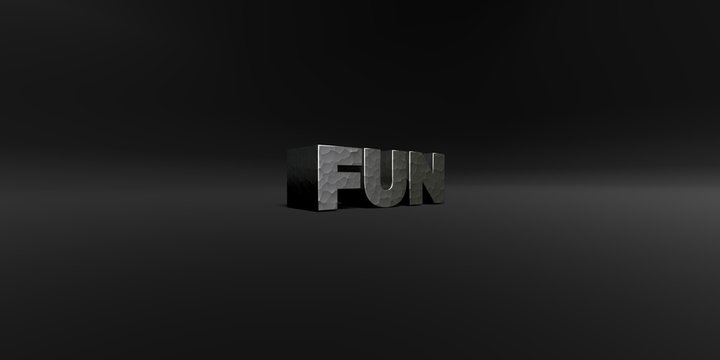 FUN - hammered metal finish text on black studio - 3D rendered royalty free stock photo. This image can be used for an online website banner ad or a print postcard.