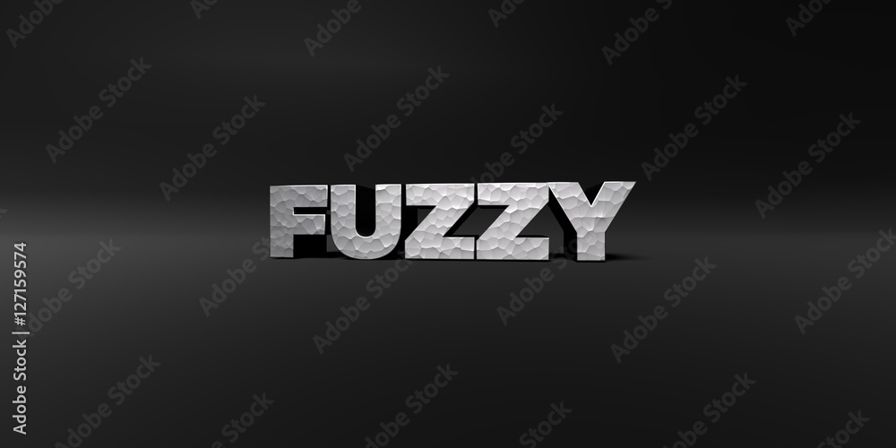 Fototapete fuzzy - hammered metal finish text on black studio - 3d rendered royalty free stock photo. this imag