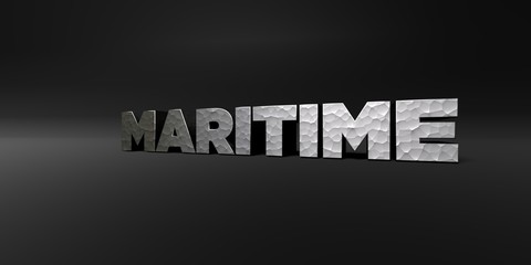 MARITIME - hammered metal finish text on black studio - 3D rendered royalty free stock photo. This image can be used for an online website banner ad or a print postcard.