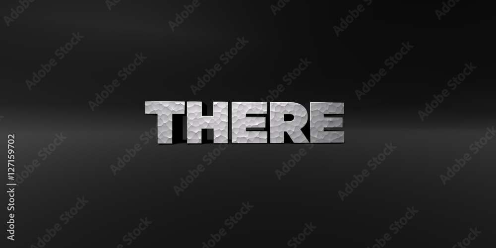 Fototapete there - hammered metal finish text on black studio - 3d rendered royalty free stock photo. this imag