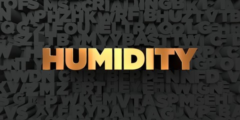 Humidity - Gold text on black background - 3D rendered royalty free stock picture. This image can be used for an online website banner ad or a print postcard.
