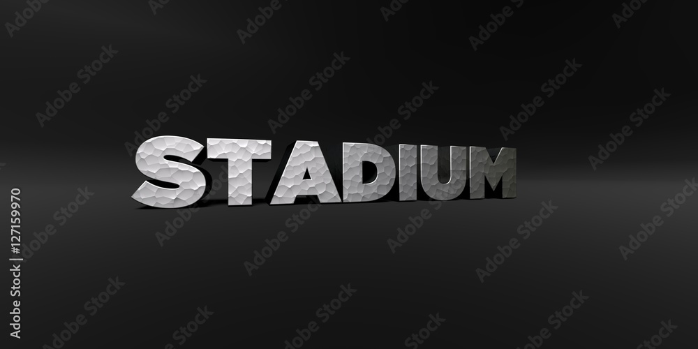 Fototapete stadium - hammered metal finish text on black studio - 3d rendered royalty free stock photo. this im