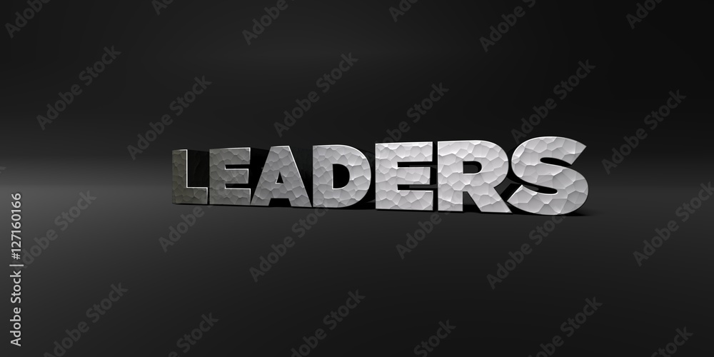 Fototapete leaders - hammered metal finish text on black studio - 3d rendered royalty free stock photo. this im