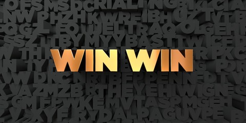 Win win - Gold text on black background - 3D rendered royalty free stock picture. This image can be used for an online website banner ad or a print postcard.