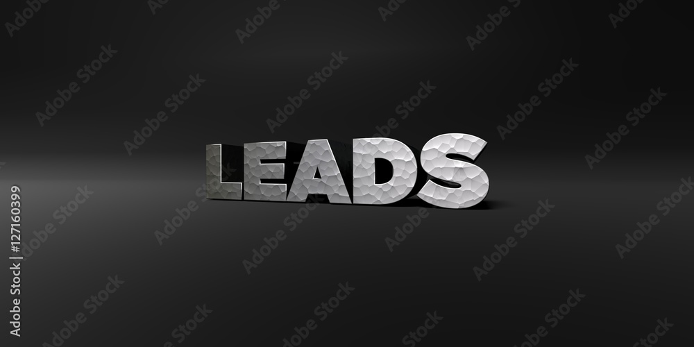 Fototapete leads - hammered metal finish text on black studio - 3d rendered royalty free stock photo. this imag