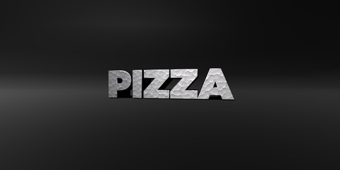 PIZZA - hammered metal finish text on black studio - 3D rendered royalty free stock photo. This image can be used for an online website banner ad or a print postcard.