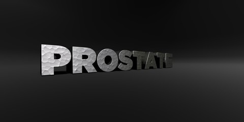 PROSTATE - hammered metal finish text on black studio - 3D rendered royalty free stock photo. This image can be used for an online website banner ad or a print postcard.