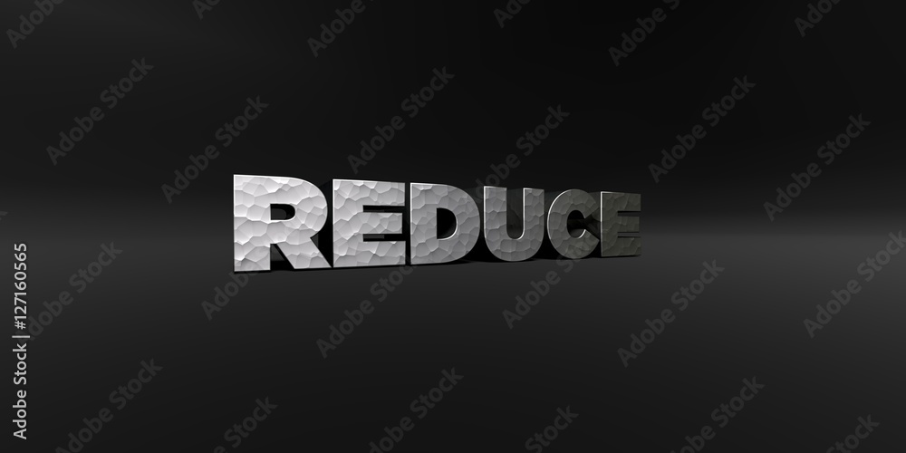 Fototapete reduce - hammered metal finish text on black studio - 3d rendered royalty free stock photo. this ima