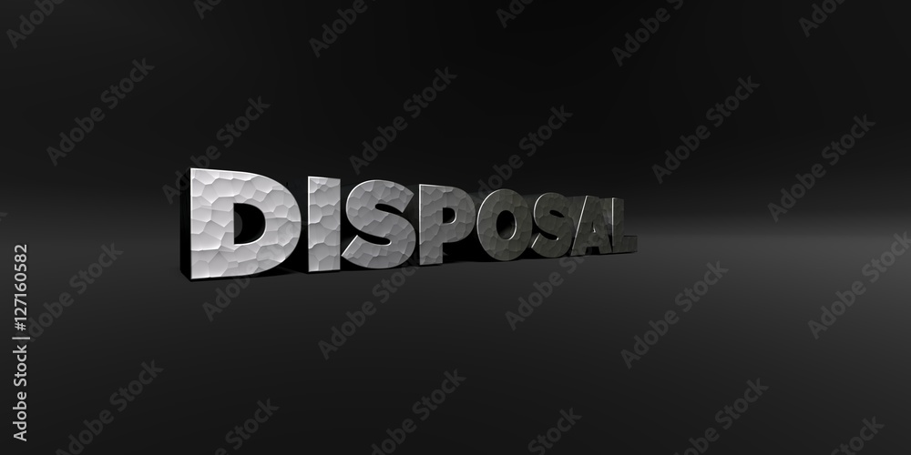 Fototapete disposal - hammered metal finish text on black studio - 3d rendered royalty free stock photo. this i
