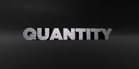 QUANTITY - hammered metal finish text on black studio - 3D rendered royalty free stock photo. This image can be used for an online website banner ad or a print postcard.