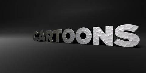 CARTOONS - hammered metal finish text on black studio - 3D rendered royalty free stock photo. This image can be used for an online website banner ad or a print postcard.
