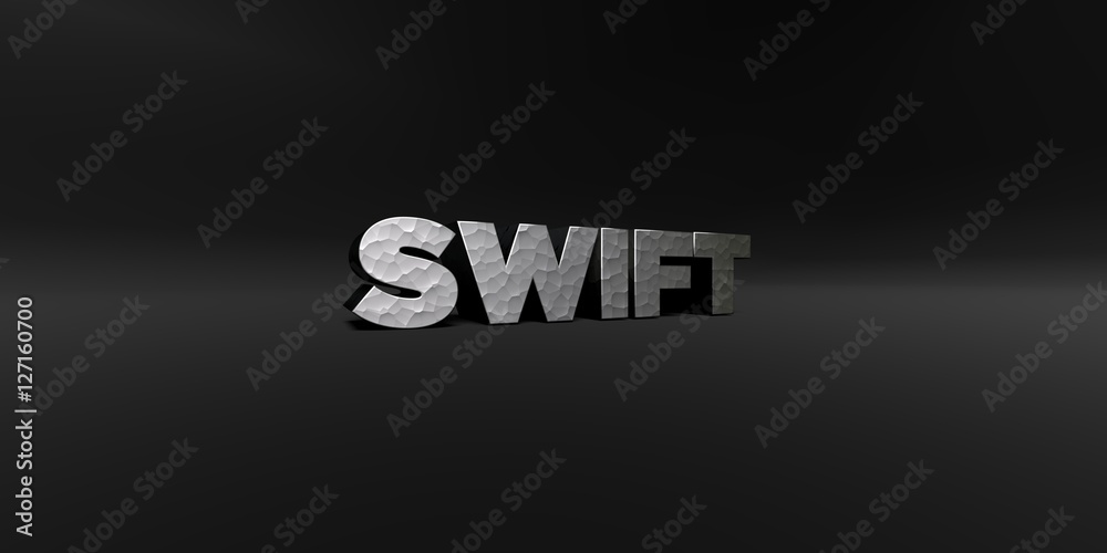 Fototapete swift - hammered metal finish text on black studio - 3d rendered royalty free stock photo. this imag