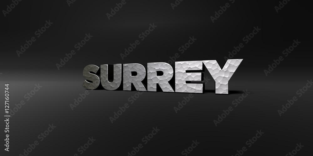 Fototapete surrey - hammered metal finish text on black studio - 3d rendered royalty free stock photo. this ima