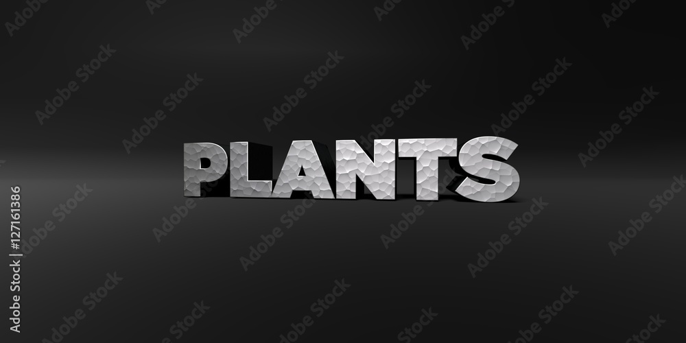 Fototapete plants - hammered metal finish text on black studio - 3d rendered royalty free stock photo. this ima