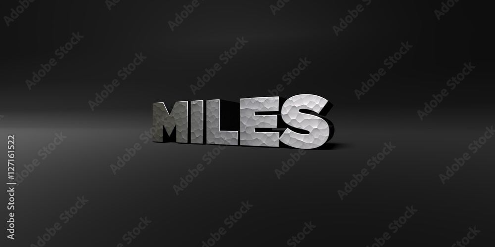 Fototapete miles - hammered metal finish text on black studio - 3d rendered royalty free stock photo. this imag