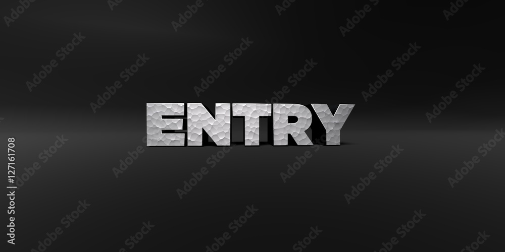 Fototapete entry - hammered metal finish text on black studio - 3d rendered royalty free stock photo. this imag