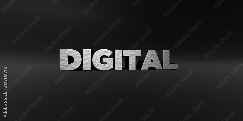Fototapete digital - hammered metal finish text on black studio - 3d rendered royalty free stock photo. this im