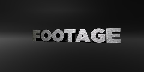 FOOTAGE - hammered metal finish text on black studio - 3D rendered royalty free stock photo. This image can be used for an online website banner ad or a print postcard.