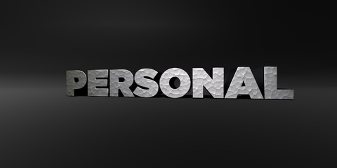 PERSONAL - hammered metal finish text on black studio - 3D rendered royalty free stock photo. This image can be used for an online website banner ad or a print postcard.