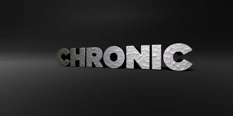 CHRONIC - hammered metal finish text on black studio - 3D rendered royalty free stock photo. This image can be used for an online website banner ad or a print postcard.