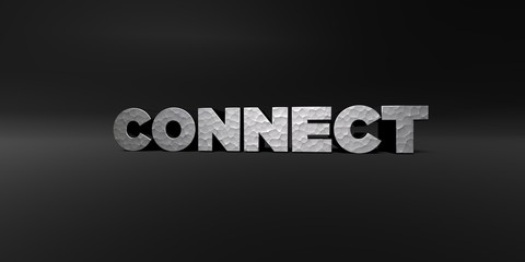 CONNECT - hammered metal finish text on black studio - 3D rendered royalty free stock photo. This image can be used for an online website banner ad or a print postcard.