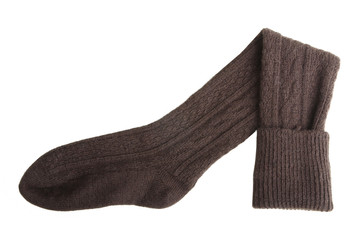 Brown Knitted sock on a white background isolated