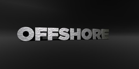 OFFSHORE - hammered metal finish text on black studio - 3D rendered royalty free stock photo. This image can be used for an online website banner ad or a print postcard.