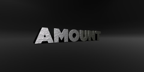 AMOUNT - hammered metal finish text on black studio - 3D rendered royalty free stock photo. This image can be used for an online website banner ad or a print postcard.