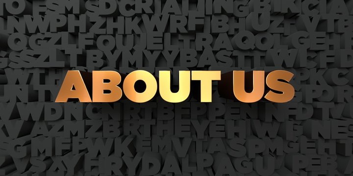 About us - Gold text on black background - 3D rendered royalty free stock  picture. This image can be used for an online website banner ad or a print  postcard. Illustration Stock |