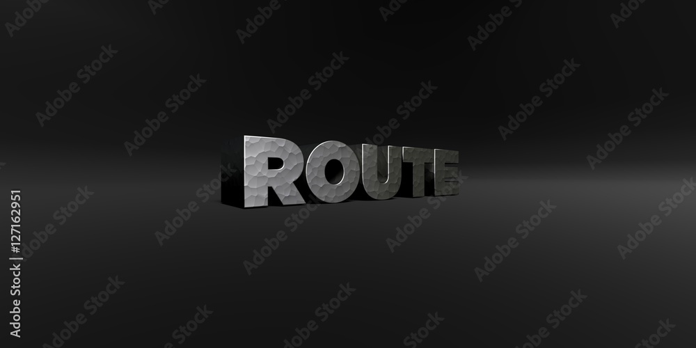 Fototapete route - hammered metal finish text on black studio - 3d rendered royalty free stock photo. this imag