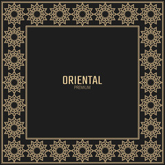 Vector geometric frame oriental style. Square vector border for design. Islamic border.