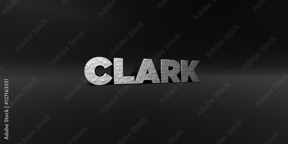 Fototapete clark - hammered metal finish text on black studio - 3d rendered royalty free stock photo. this imag