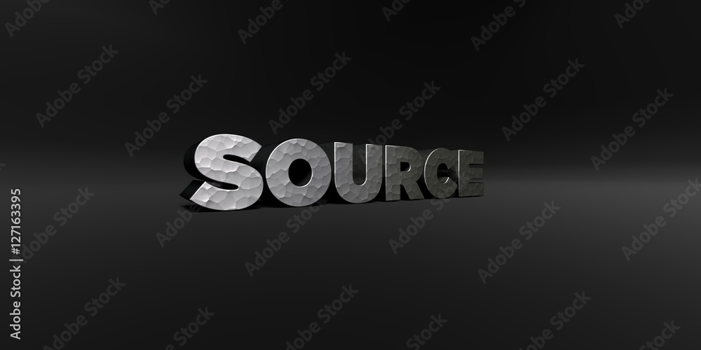 Fototapete source - hammered metal finish text on black studio - 3d rendered royalty free stock photo. this ima